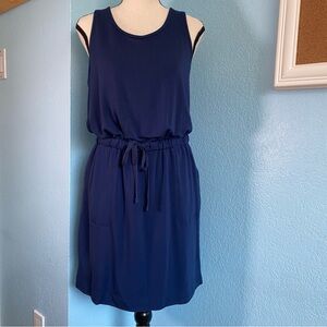 Lou & Grey by Loft Cross Back Navy Blue Jersey Dress Sz. S [c]